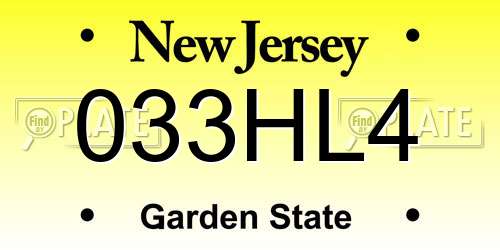 033HL4 New Jersey License Plate