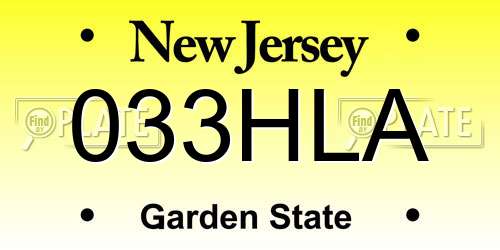 033HLA New Jersey License Plate