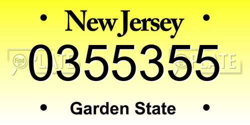 0355355 New Jersey License Plate