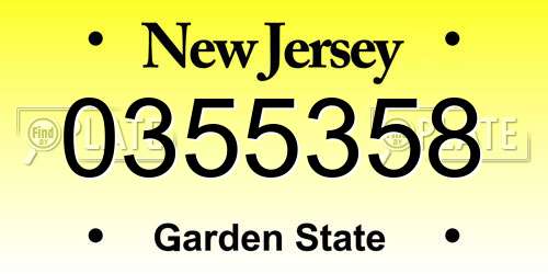 0355358 New Jersey License Plate