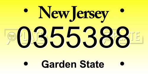 0355388 New Jersey License Plate