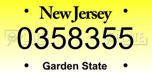 0358355 New Jersey License Plate