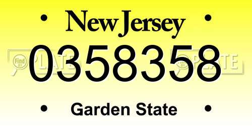 0358358 New Jersey License Plate