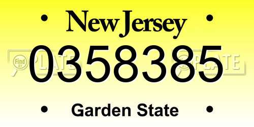 0358385 New Jersey License Plate
