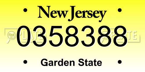 0358388 New Jersey License Plate