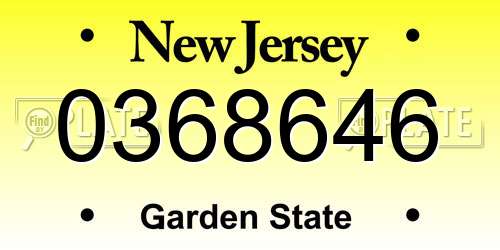 0368646 New Jersey License Plate
