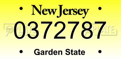 0372787 New Jersey License Plate