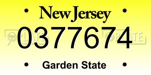 0377674 New Jersey License Plate
