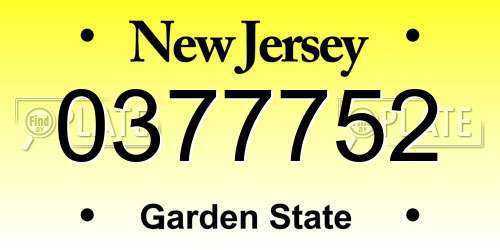 0377752 New Jersey License Plate