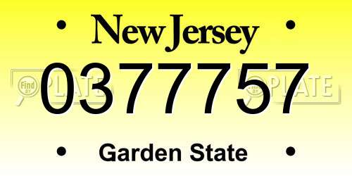 0377757 New Jersey License Plate