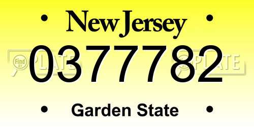 0377782 New Jersey License Plate