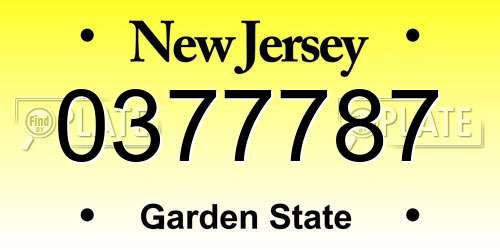 0377787 New Jersey License Plate
