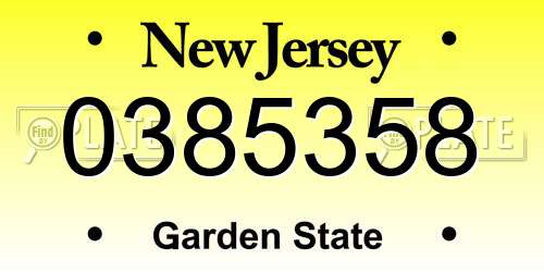 0385358 New Jersey License Plate