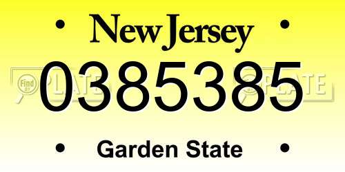 0385385 New Jersey License Plate