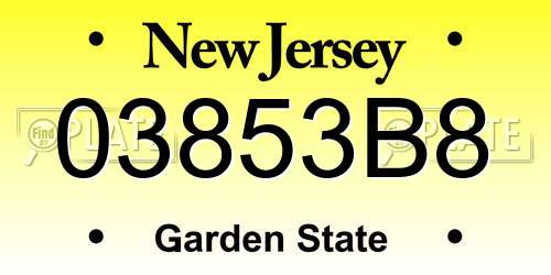 03853B8 New Jersey License Plate