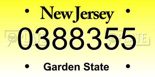 0388355 New Jersey License Plate