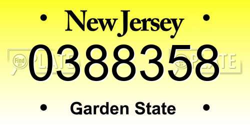 0388358 New Jersey License Plate