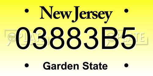 03883B5 New Jersey License Plate