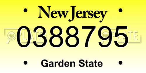 0388795 New Jersey License Plate