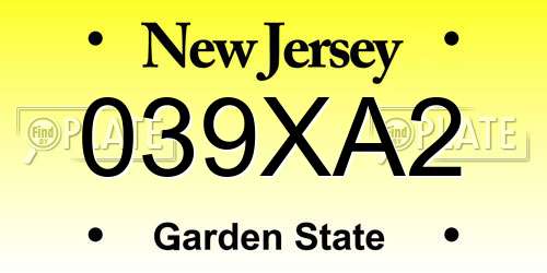 039XA2 New Jersey License Plate