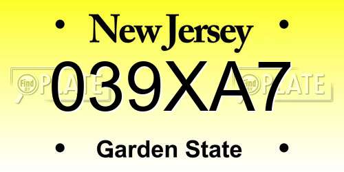 039XA7 New Jersey License Plate