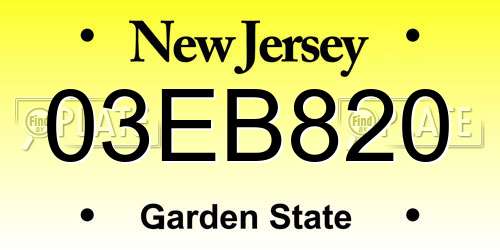 03EB820 New Jersey License Plate