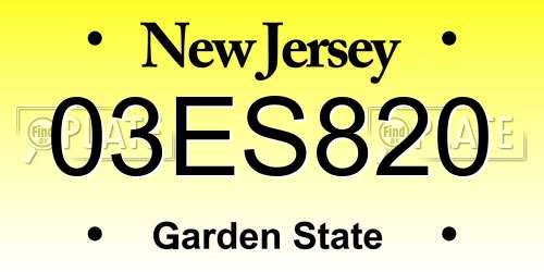 03ES820 New Jersey License Plate
