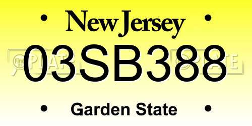 03SB388 New Jersey License Plate