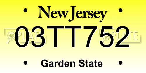 03TT752 New Jersey License Plate