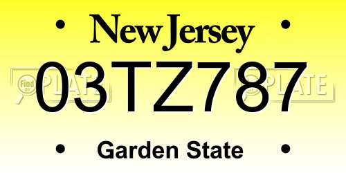 03TZ787 New Jersey License Plate