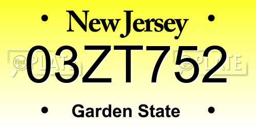 03ZT752 New Jersey License Plate