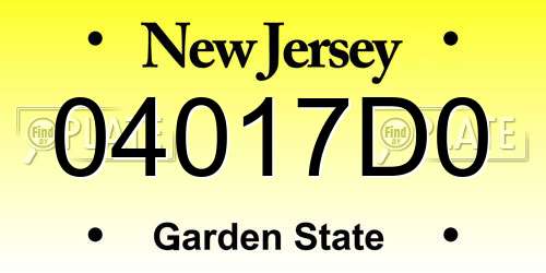 04017D0 New Jersey License Plate