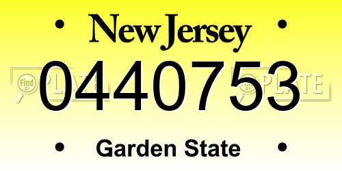 0440753 New Jersey License Plate