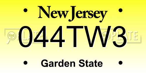 044TW3 New Jersey License Plate