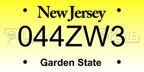 044ZW3 New Jersey License Plate