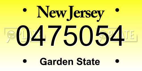 0475054 New Jersey License Plate