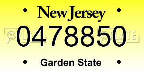 0478850 New Jersey License Plate