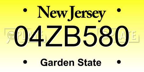 04ZB580 New Jersey License Plate