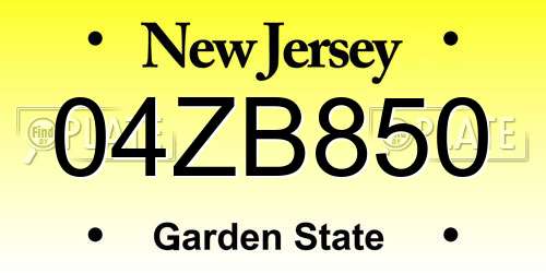 04ZB850 New Jersey License Plate
