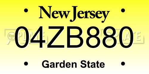 04ZB880 New Jersey License Plate