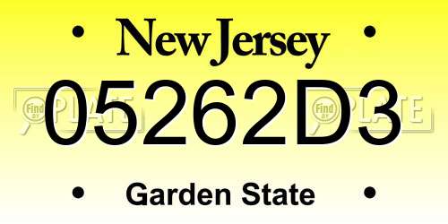 05262D3 New Jersey License Plate