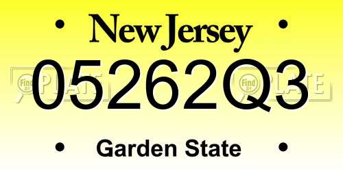 05262Q3 New Jersey License Plate