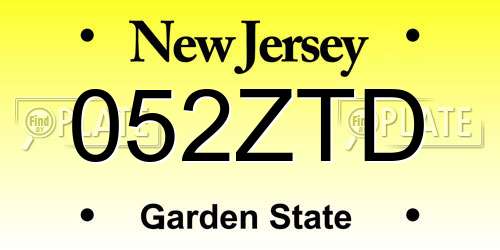 052ZTD New Jersey License Plate