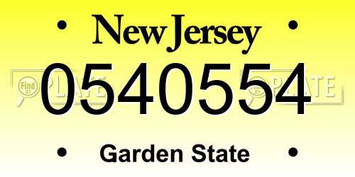 0540554 New Jersey License Plate