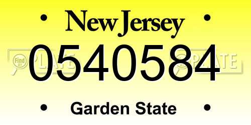 0540584 New Jersey License Plate