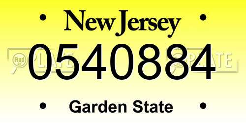 0540884 New Jersey License Plate