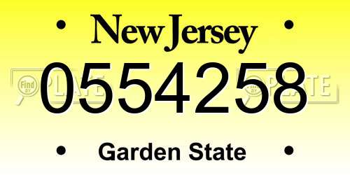 0554258 New Jersey License Plate