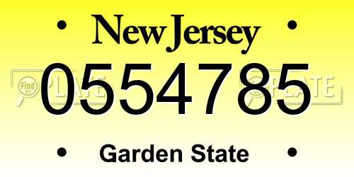 0554785 New Jersey License Plate