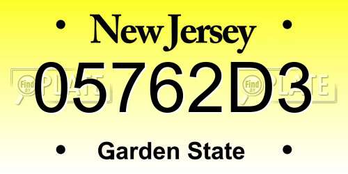 05762D3 New Jersey License Plate