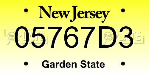 05767D3 New Jersey License Plate